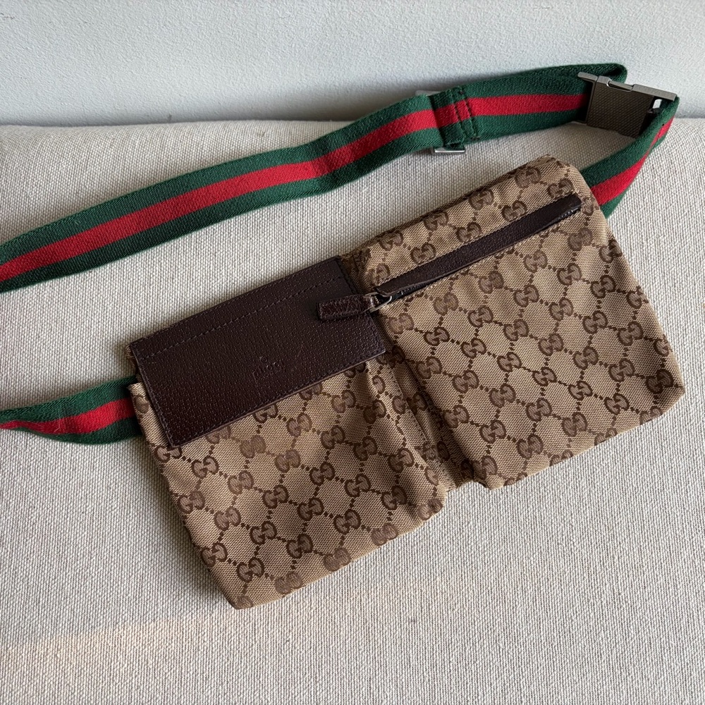 Authentic Gucci Brown and Green Belt Bag